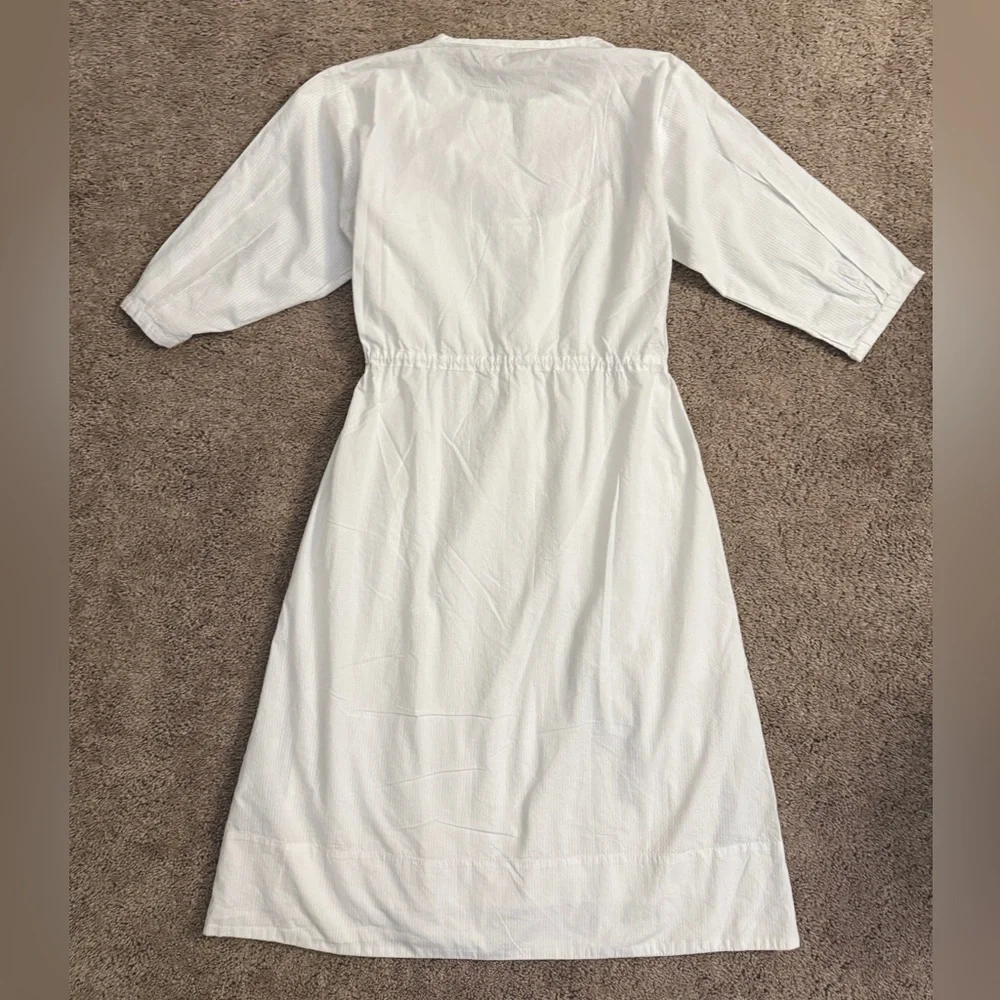GAP MIDI Dress Women size Small White Long Sleeve Button Aline Drawstring Dress - Picture 2 of 12
